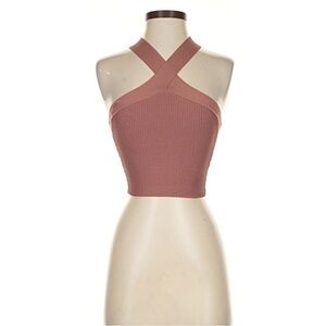 Babaton Ribbed Cross-Neck Crop Top - Mauve